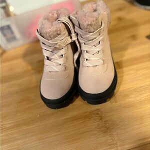H&M Pink Faux Fur Lace-Up Ankle Boots